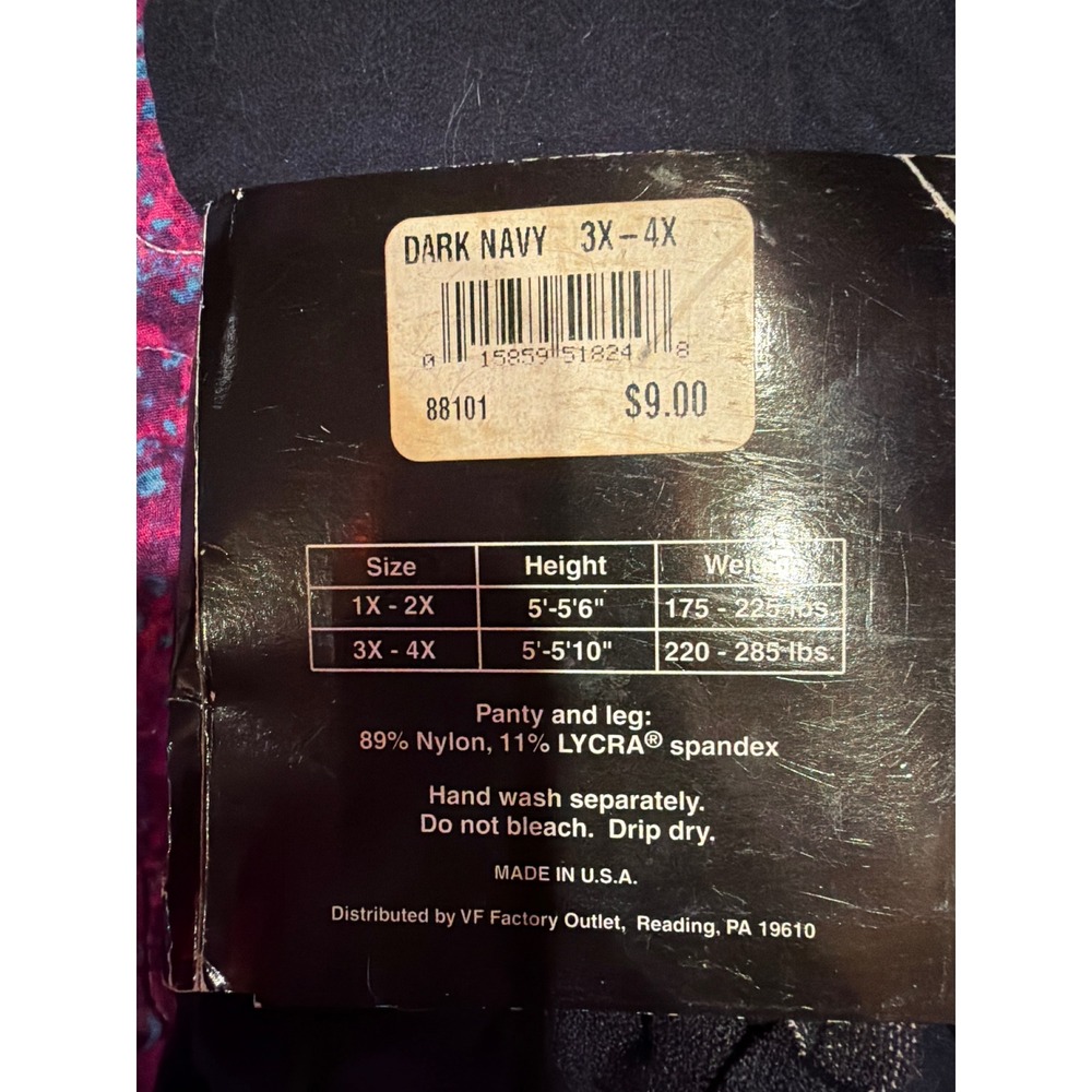 Vanity Fair Microfiber Tights Dark Navy Control Top Queen Size 3X-4X 88101 - Picture 3 of 4